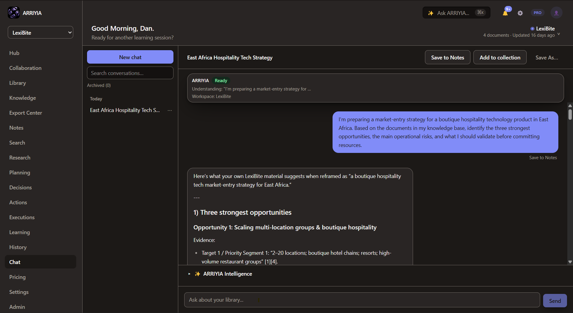 ARRIYIA Chat — Contextual conversation connected to the work around it.
