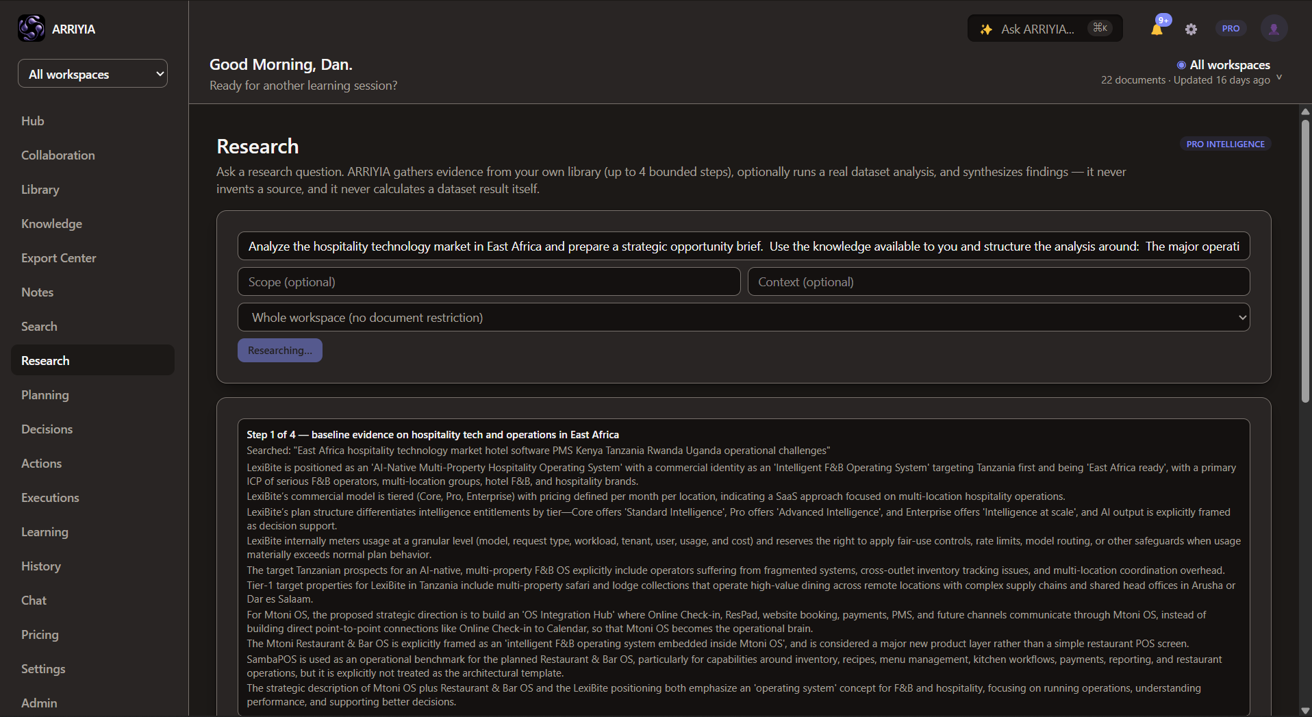 ARRIYIA Intelligence — Research, analysis, planning and decision support in one environment.
